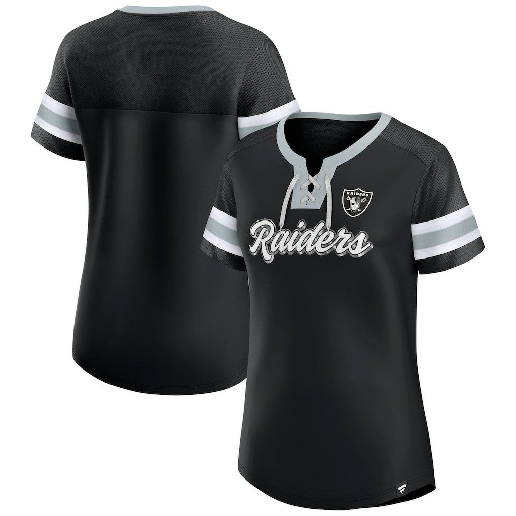 Las Vegas Raiders Women's Plus Size Original State Lace-Up T-Shirt Black