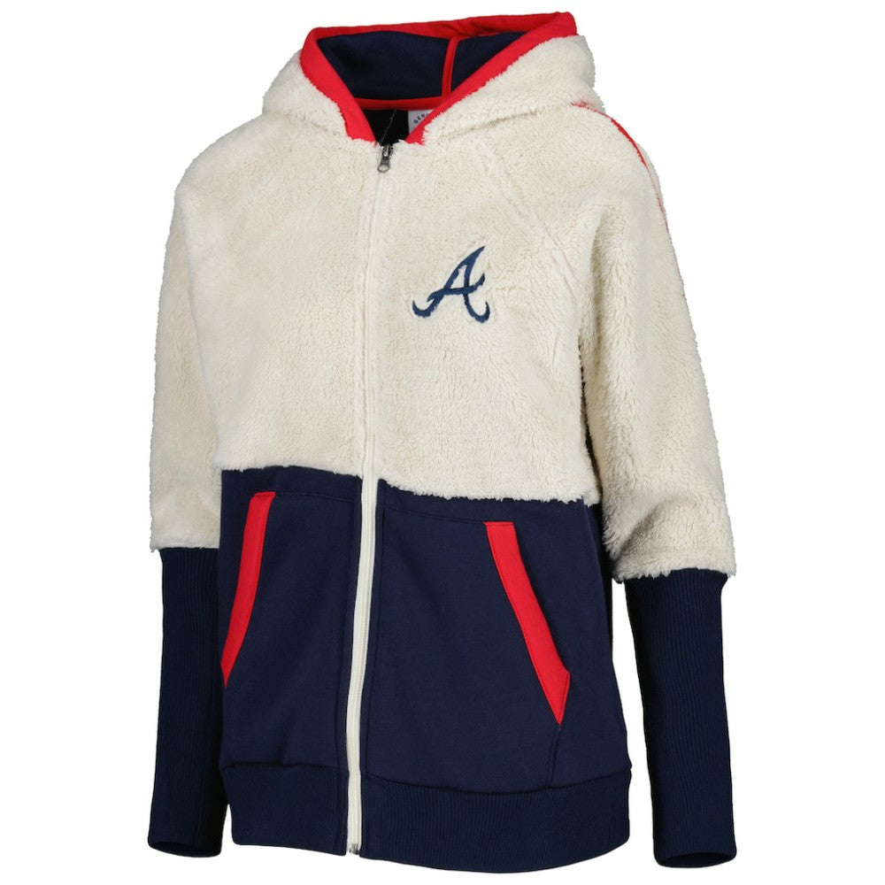 Atlanta Braves G-III 4Her by Carl Banks Women's Shuffle It Raglan Full-Zip Hoodie - Oatmeal/Navy Hoodies