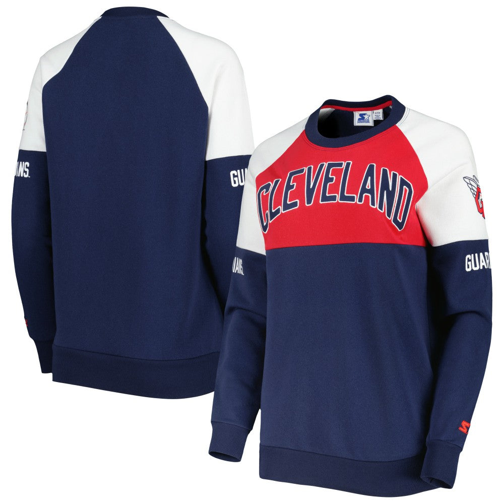 Cleveland Guardians Starter Women's Baseline Raglan Pullover Sweatshirt - Navy/Red Pullover