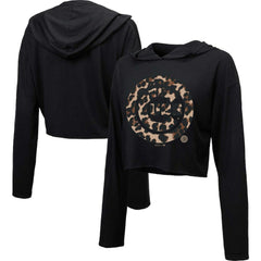 Chicago Cubs Majestic Threads Women's Leopard Cropped Hoodie - Black Hoodies