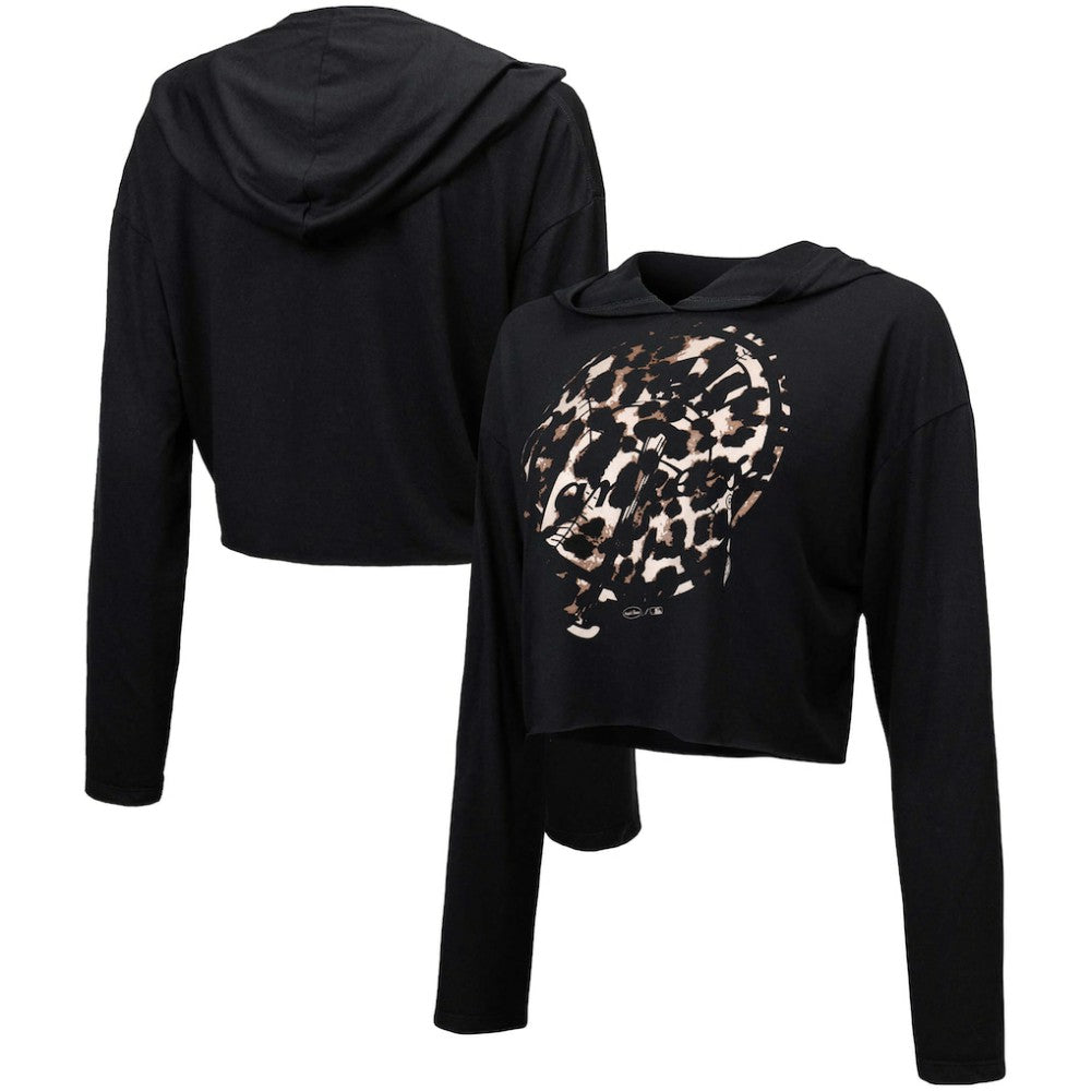 New York Yankees Majestic Threads Women's Leopard Cropped Hoodie - Black Hoodies