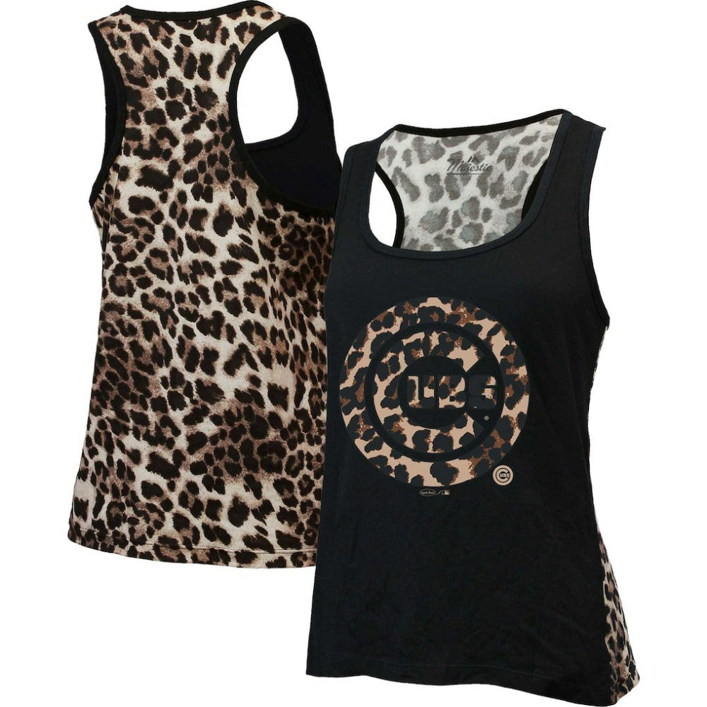 Chicago Cubs Majestic Threads Women's Leopard Tank Top - Black Tanks