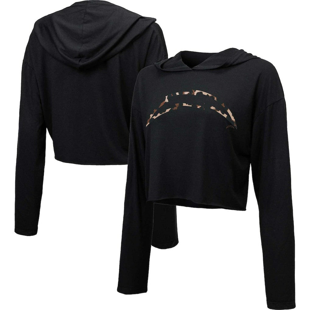 Los Angeles Chargers Majestic Threads Women's Leopard Cropped Pullover Hoodie Black