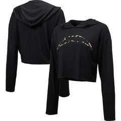 Los Angeles Chargers Majestic Threads Women's Leopard Cropped Pullover Hoodie Black