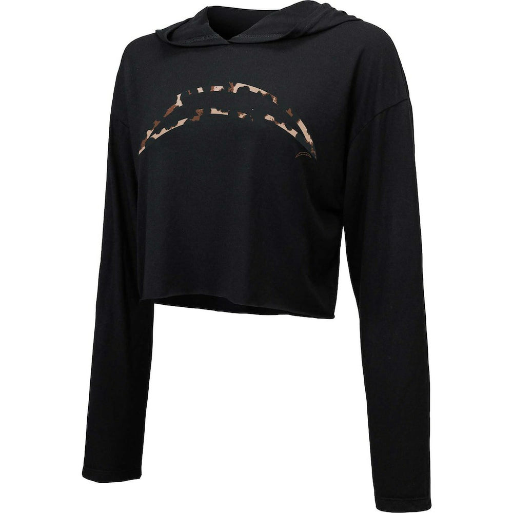 Los Angeles Chargers Majestic Threads Women's Leopard Cropped Pullover Hoodie Black