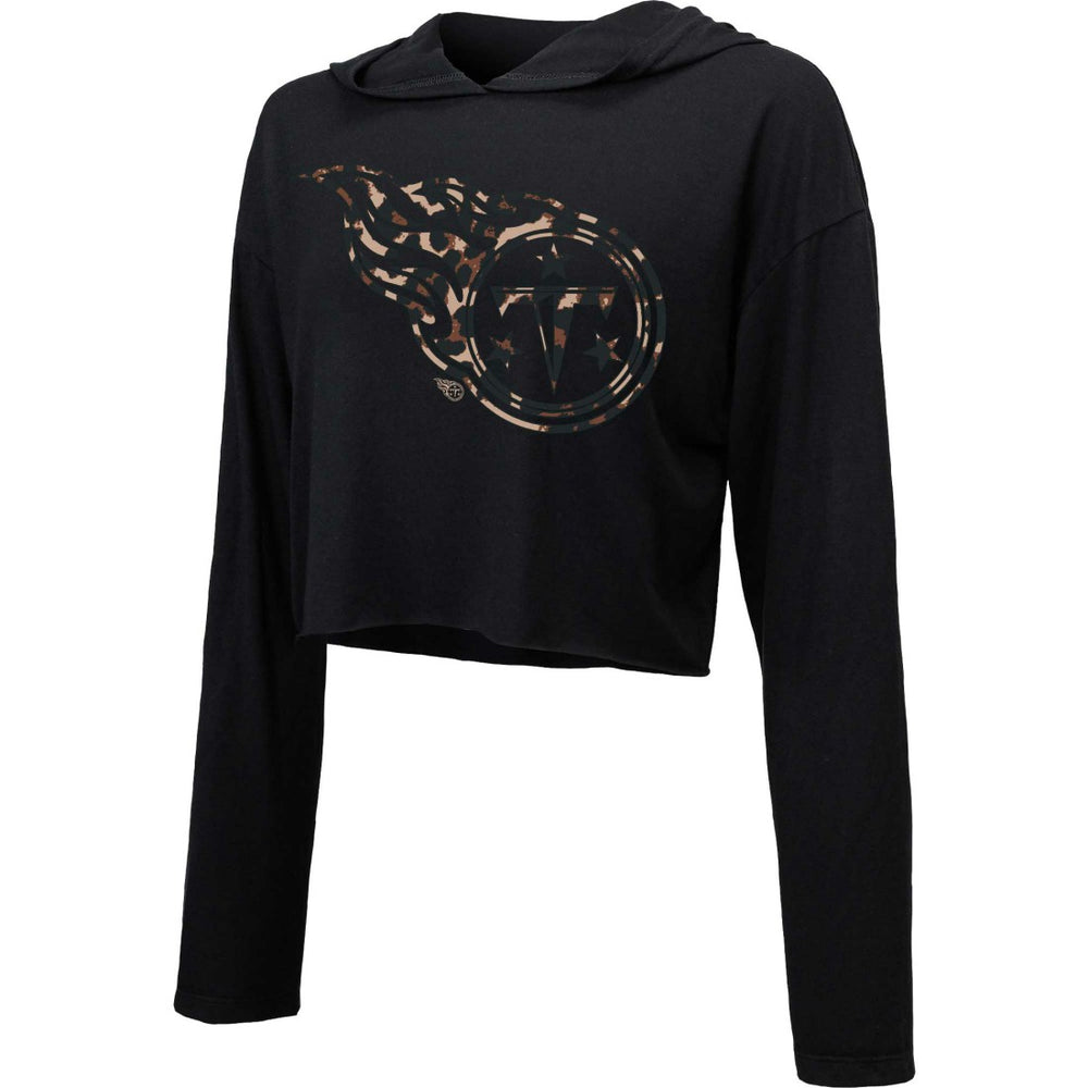 Tennessee Titans Majestic Threads Women's Leopard Cropped Pullover Hoodie Black