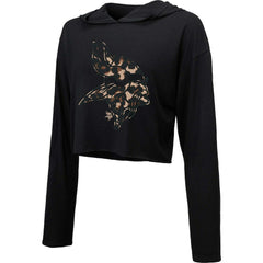 Minnesota Vikings Majestic Threads Women's Leopard Cropped Pullover Hoodie Black