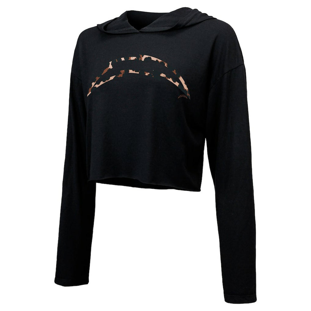 Justin Herbert Los Angeles Chargers Majestic Threads Women's Leopard Player Name & Number Long Sleeve Cropped Hoodie Black