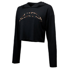 Justin Herbert Los Angeles Chargers Majestic Threads Women's Leopard Player Name & Number Long Sleeve Cropped Hoodie Black
