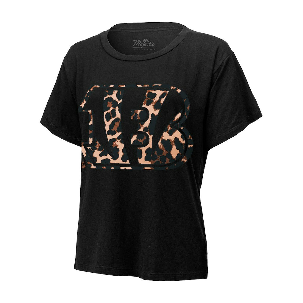 Joe Burrow Cincinnati Bengals Majestic Threads Women's Leopard Player Name & Number T-Shirt Black