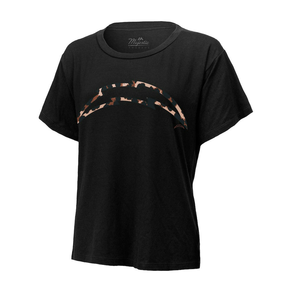 Justin Herbert Los Angeles Chargers Majestic Threads Women's Leopard Player Name & Number T-Shirt Black