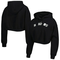 Las Vegas Raiders The Wild Collective Women's Cropped Pullover Hoodie Black