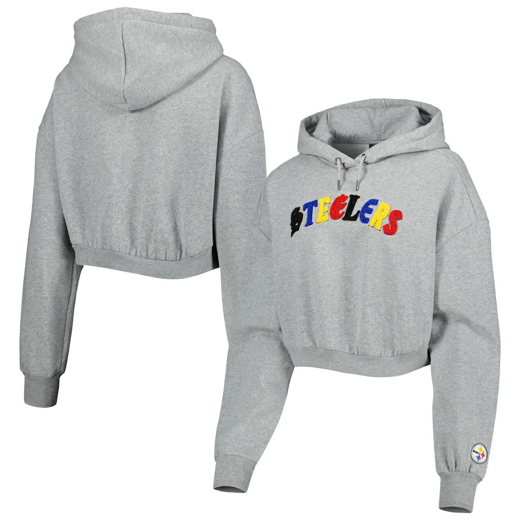 Pittsburgh Steelers The Wild Collective Women's Cropped Pullover Hoodie Gray
