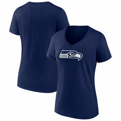 Seattle Seahawks Women's Icon Primary Logo V-Neck T-Shirt College Navy