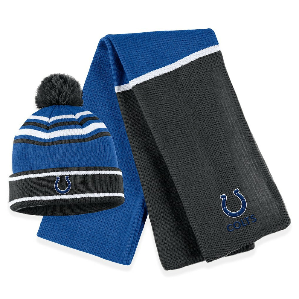 Indianapolis Colts WEAR by Erin Andrews Women's Colorblock Cuffed Knit Hat with Pom and Scarf Set Royal