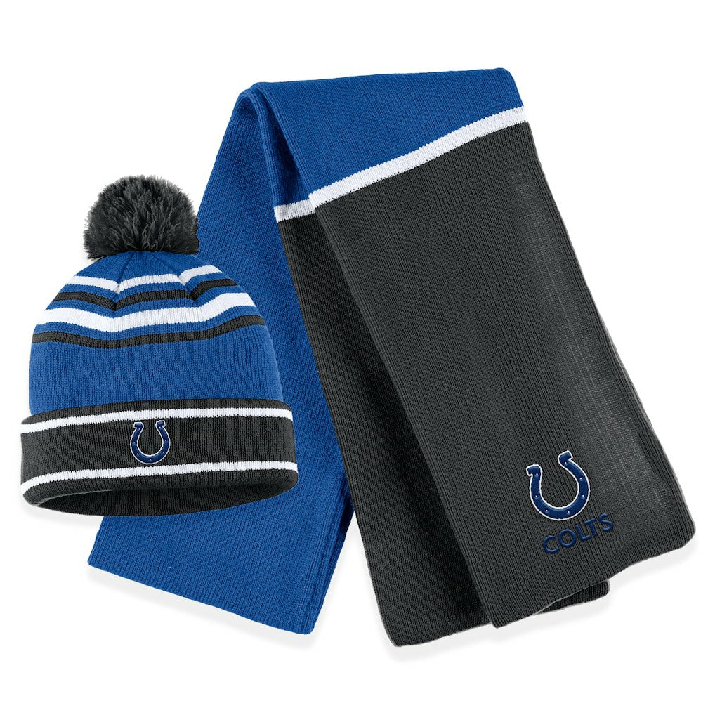 Indianapolis Colts WEAR by Erin Andrews Women's Colorblock Cuffed Knit Hat with Pom and Scarf Set Royal