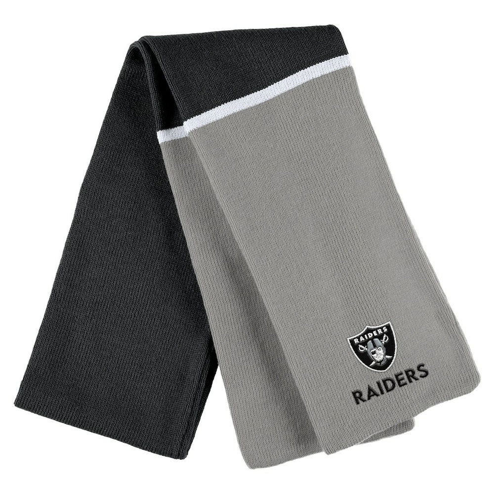 Las Vegas Raiders WEAR by Erin Andrews Women's Colorblock Cuffed Knit Hat with Pom and Scarf Set Black