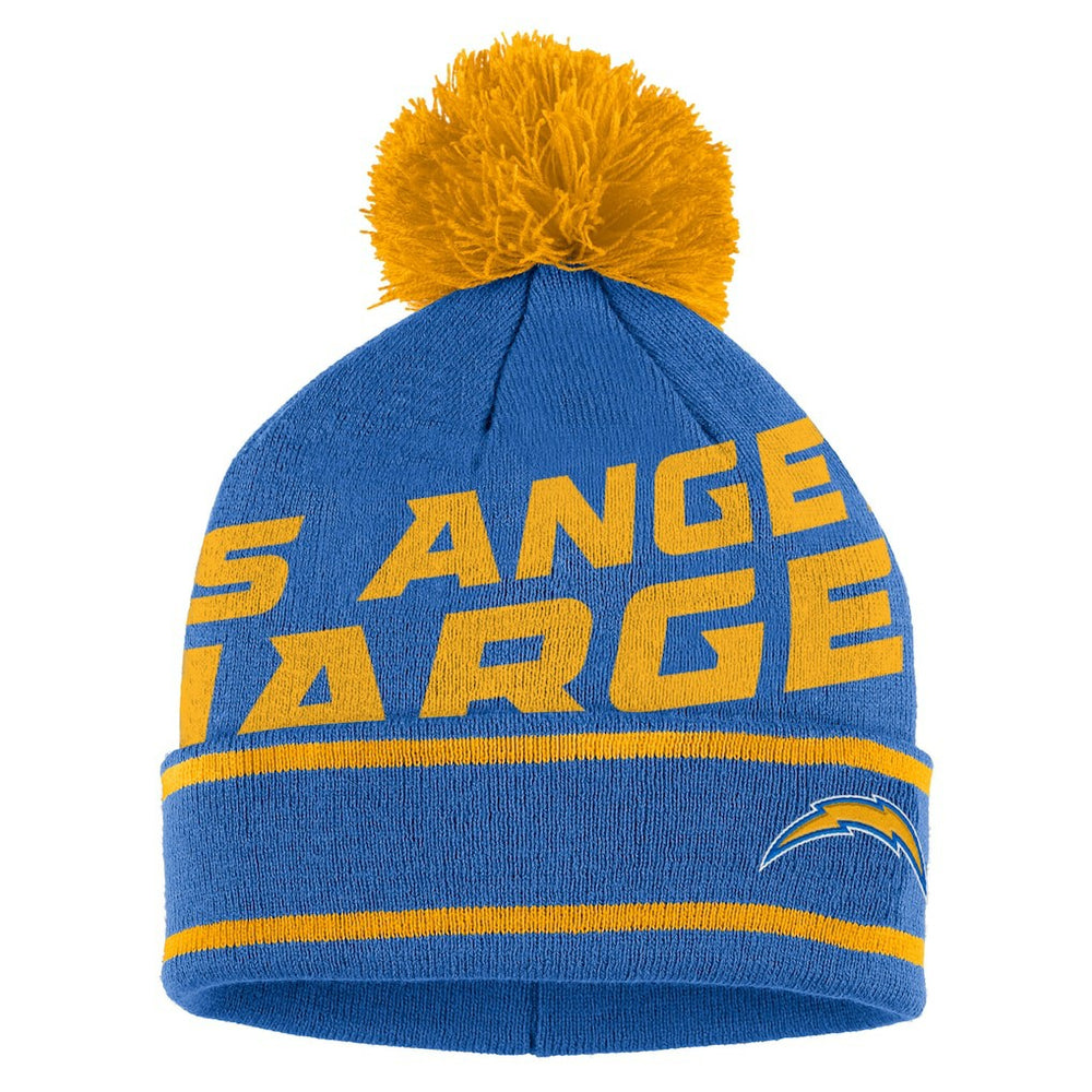 Los Angeles Chargers WEAR by Erin Andrews Women's Double Jacquard Cuffed Knit Hat with Pom and Gloves Set Powder Blue