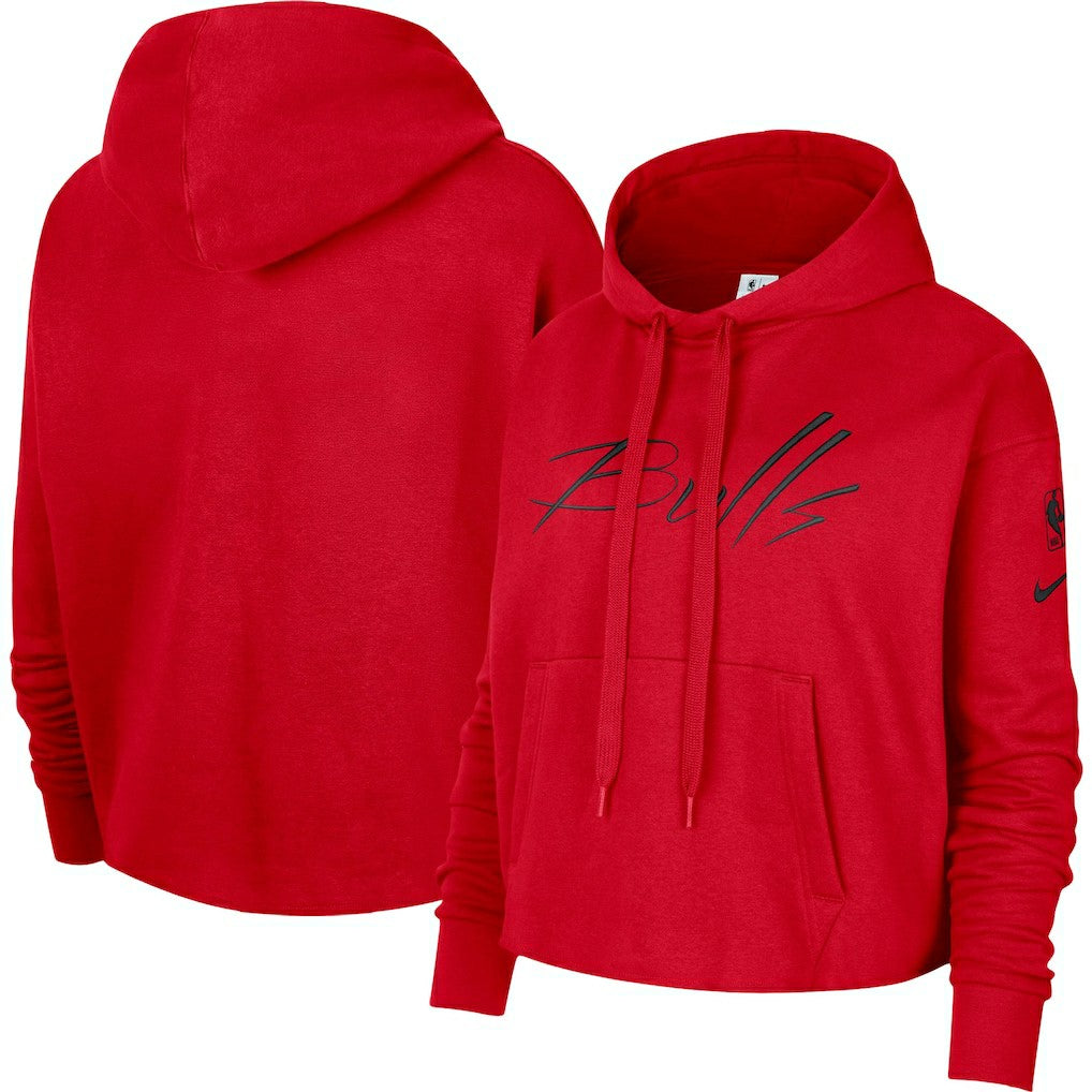 Chicago Bulls Women's Split Flip Courtside Cropped Pullover Hoodie Red