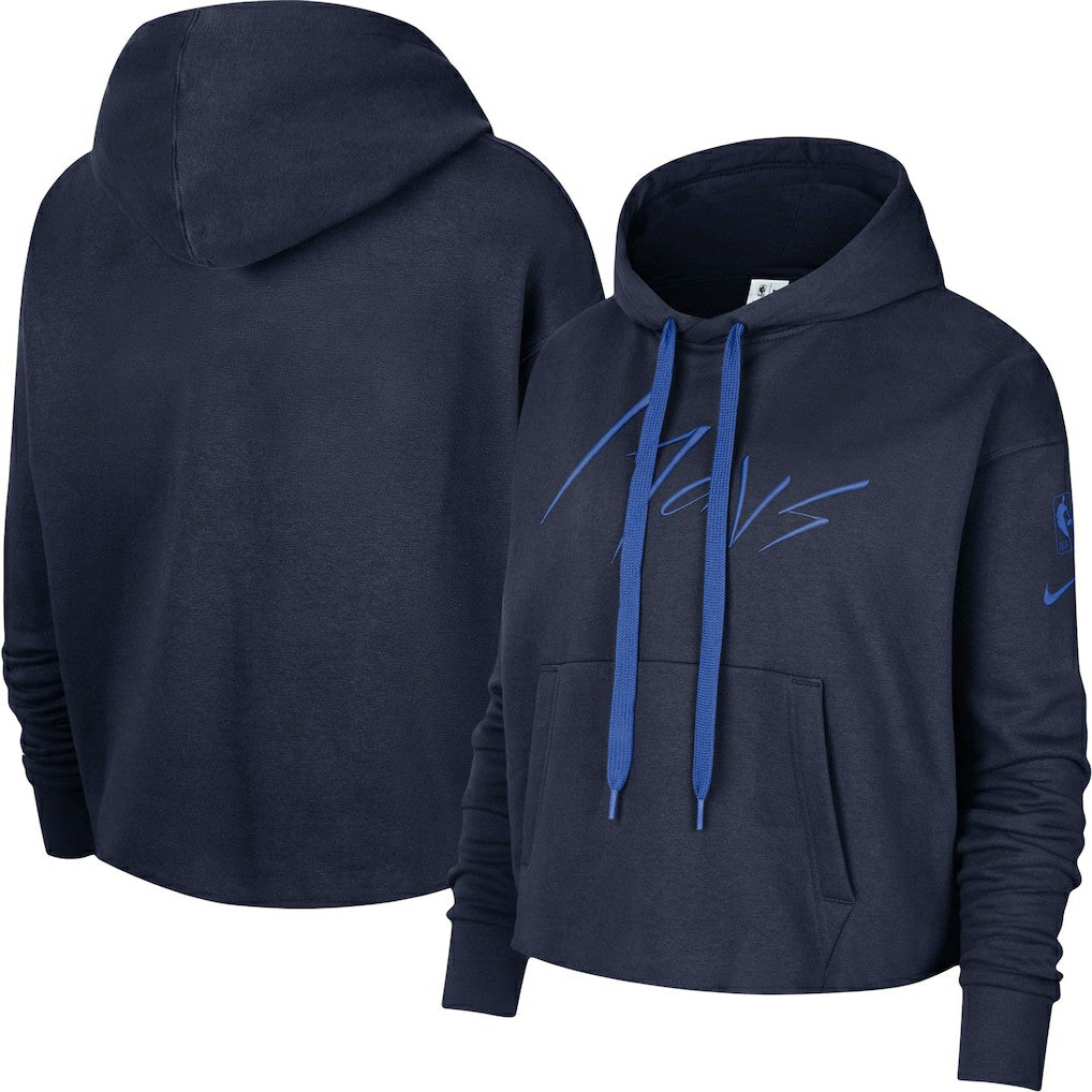 Dallas Mavericks Women's Split Flip Courtside Cropped Pullover Hoodie Navy
