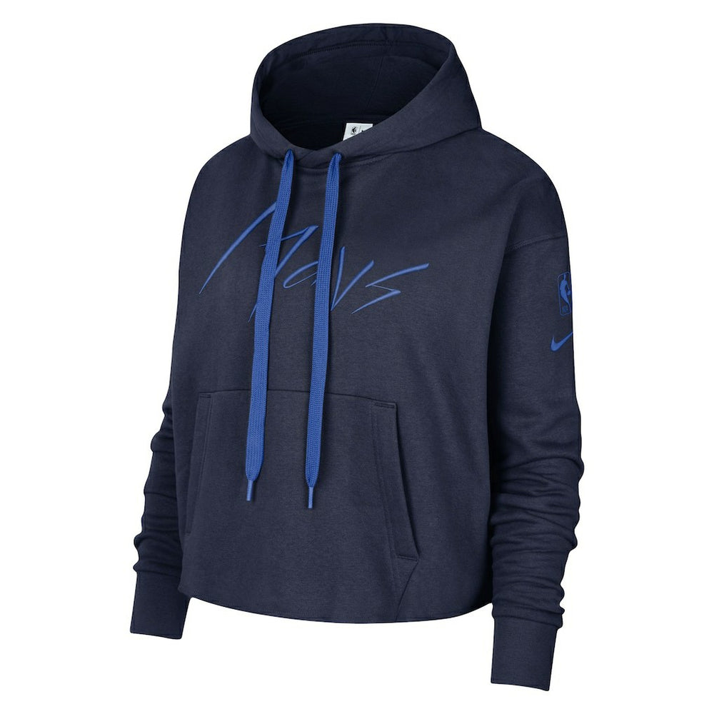 Dallas Mavericks Women's Split Flip Courtside Cropped Pullover Hoodie Navy