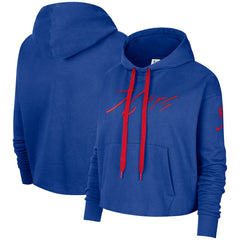 Philadelphia 76ers Women's Split Flip Courtside Cropped Pullover Hoodie Royal
