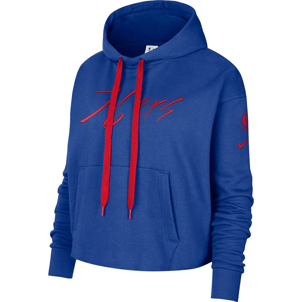 Philadelphia 76ers Women's Split Flip Courtside Cropped Pullover Hoodie Royal