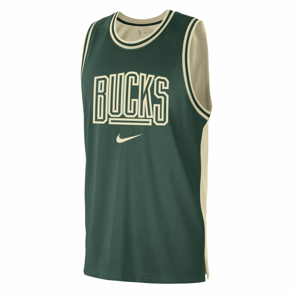 Milwaukee Bucks Courtside Versus Force Split DNA Performance Mesh Tank Top Hunter Green/Cream