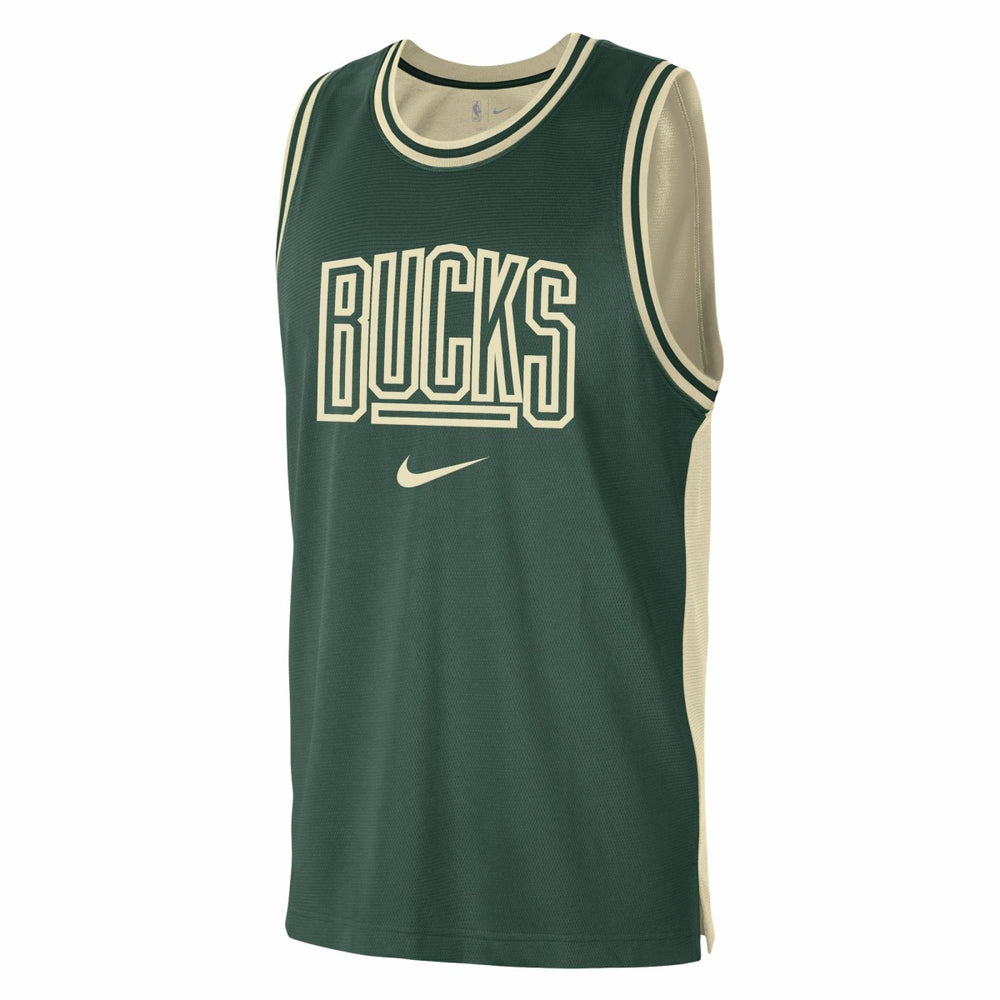 Milwaukee Bucks Courtside Versus Force Split DNA Performance Mesh Tank Top Hunter Green/Cream