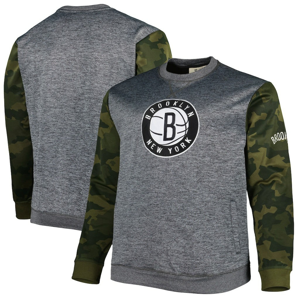 Brooklyn Nets Big & Tall Camo Stitched Sweatshirt Heather Charcoal