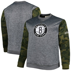 Brooklyn Nets Big & Tall Camo Stitched Sweatshirt Heather Charcoal