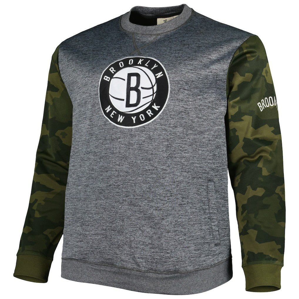 Brooklyn Nets Big & Tall Camo Stitched Sweatshirt Heather Charcoal
