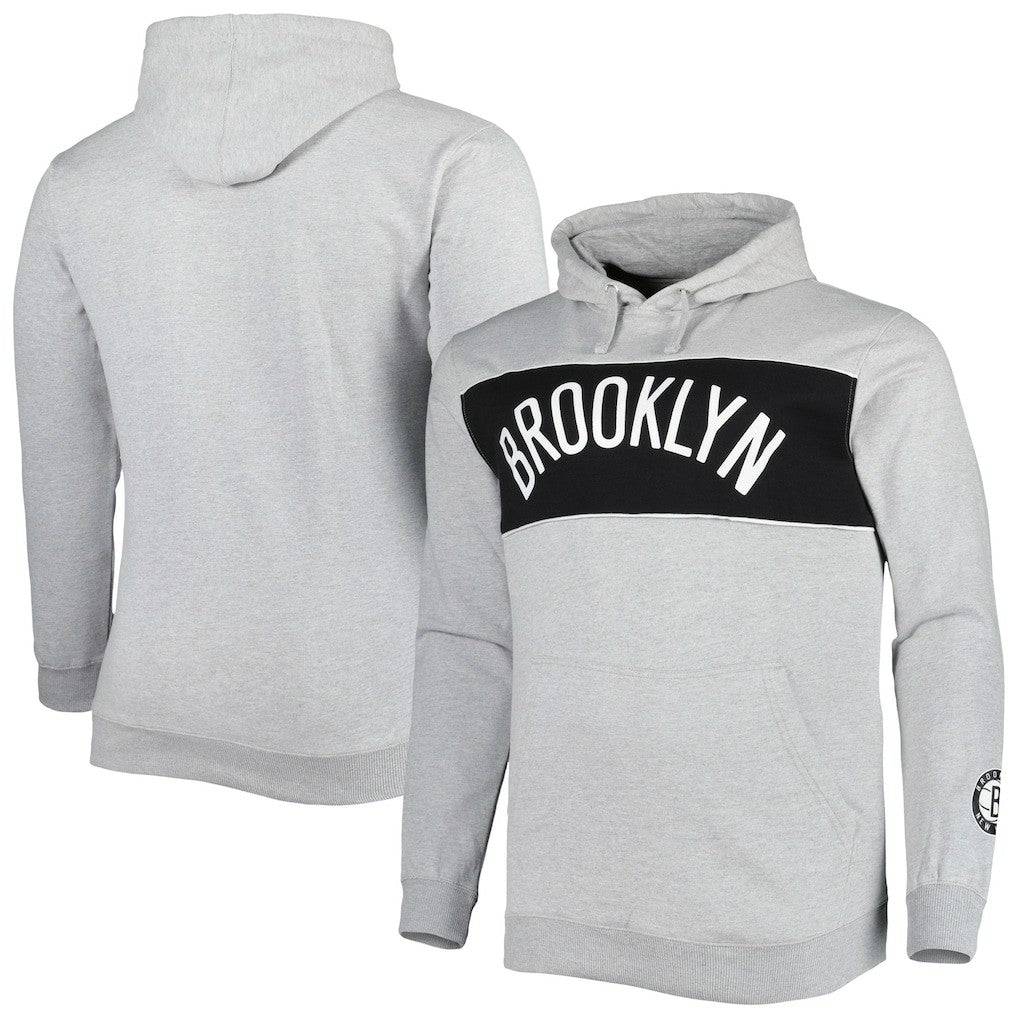 Brooklyn Nets Big & Tall Wordmark Pullover Hoodie Heather Gray