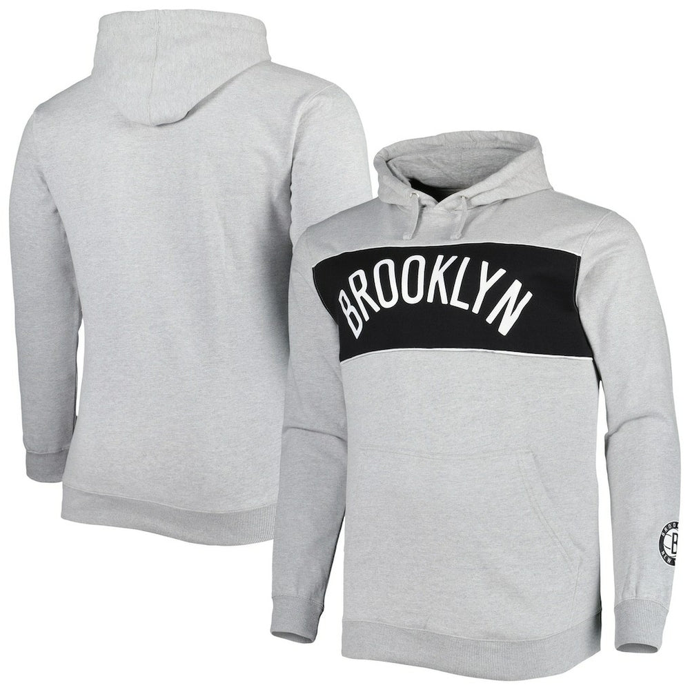 Brooklyn Nets Big & Tall Wordmark Pullover Hoodie Heather Gray