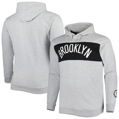 Brooklyn Nets Big & Tall Wordmark Pullover Hoodie Heather Gray