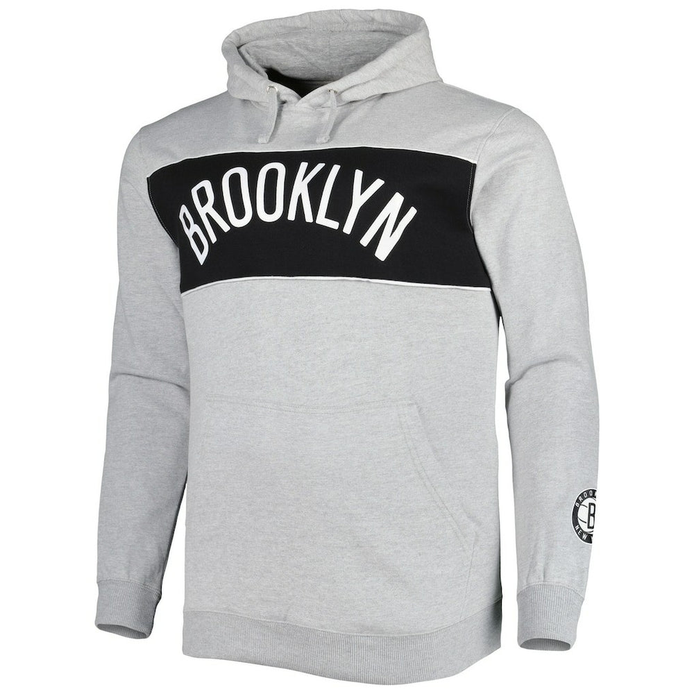 Brooklyn Nets Big & Tall Wordmark Pullover Hoodie Heather Gray
