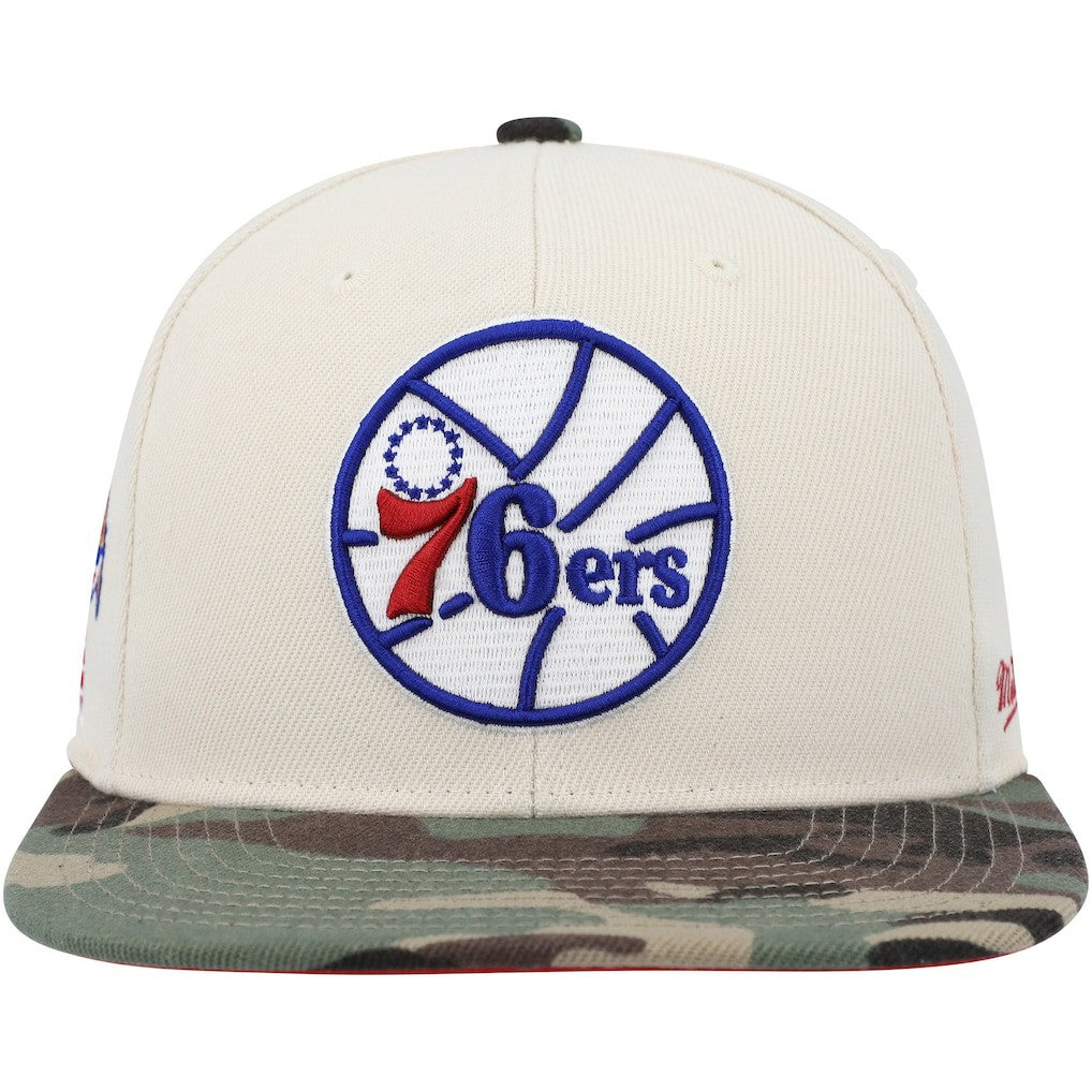 Philadelphia 76ers Hardwood Classics 1976 NBA All-Star Game Off White Camo Fitted Hat Cream/Camo