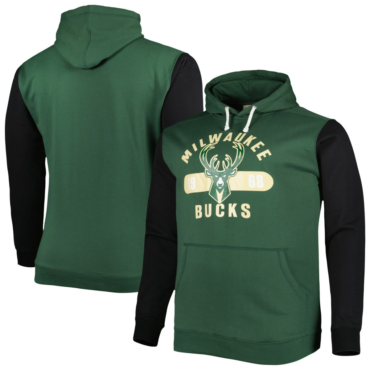 Milwaukee Bucks Big & Tall Bold Attack Pullover Hoodie Hunter Green/Black