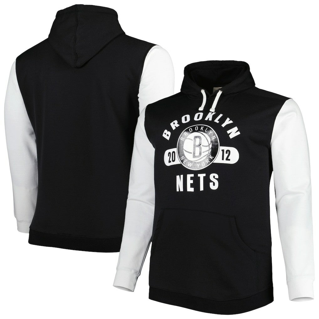 Brooklyn Nets Big & Tall Bold Attack Pullover Hoodie Black/White