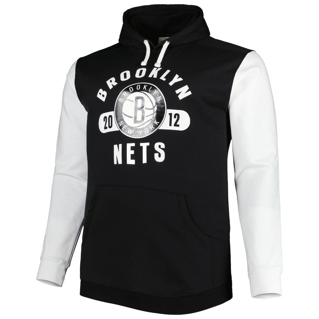Brooklyn Nets Big & Tall Bold Attack Pullover Hoodie Black/White