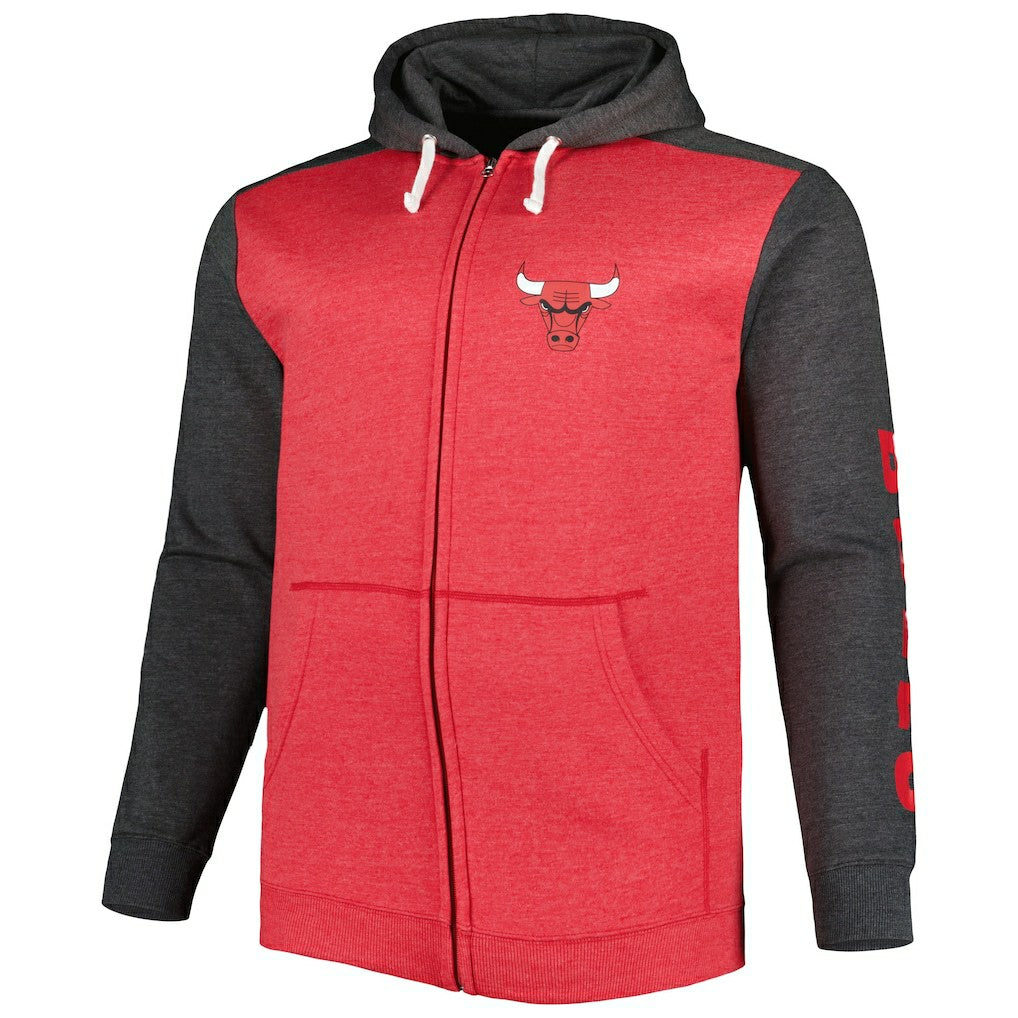 Chicago Bulls Big & Tall Down and Distance Full-Zip Hoodie Heathered Red/Heathered Black