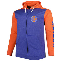 New York Knicks Big & Tall Down and Distance Full-Zip Hoodie Heathered Blue/Heathered Orange