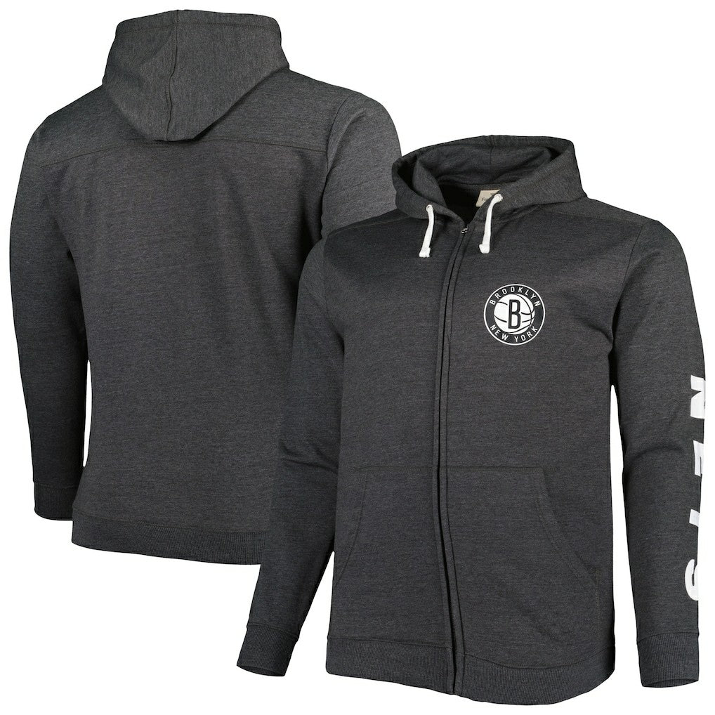 Brooklyn Nets Big & Tall Down and Distance Full-Zip Hoodie Heathered Black