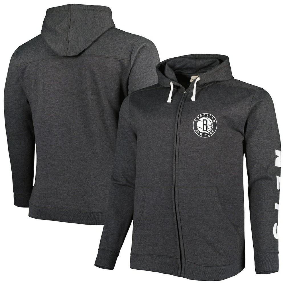 Brooklyn Nets Big & Tall Down and Distance Full-Zip Hoodie Heathered Black