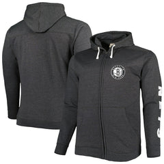 Brooklyn Nets Big & Tall Down and Distance Full-Zip Hoodie Heathered Black