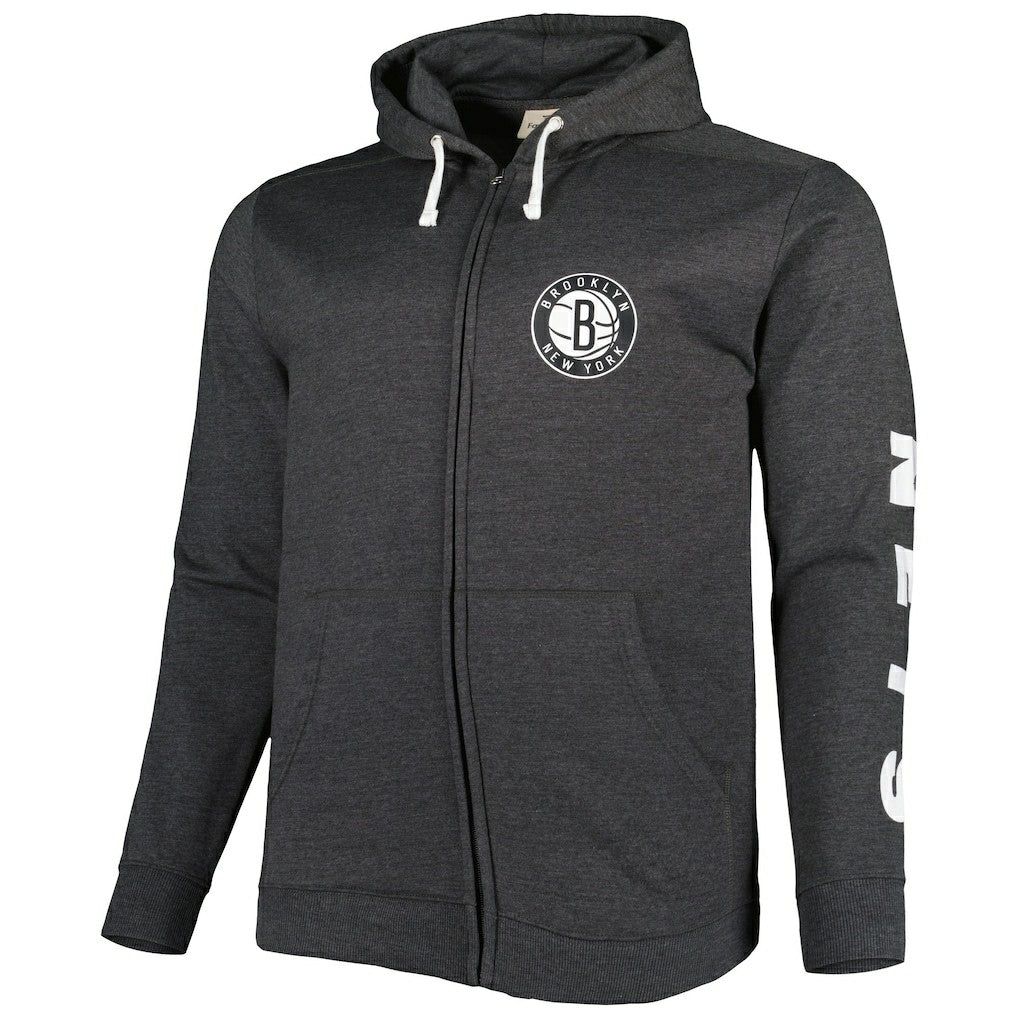 Brooklyn Nets Big & Tall Down and Distance Full-Zip Hoodie Heathered Black