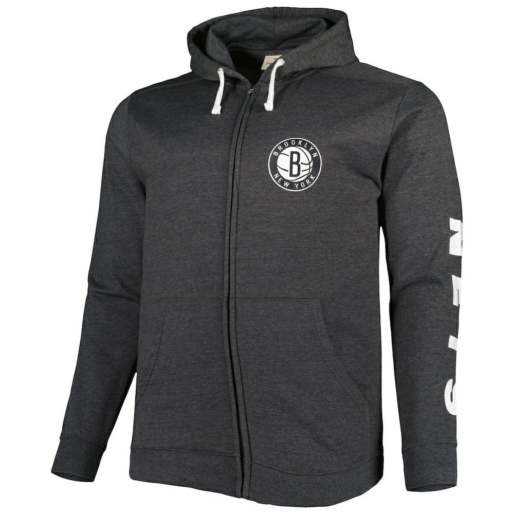 Brooklyn Nets Big & Tall Down and Distance Full-Zip Hoodie Heathered Black
