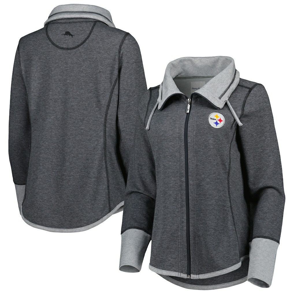 Pittsburgh Steelers Women's Sport Sun Fade Full-Zip Sweatshirt Heathered Black
