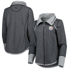 Pittsburgh Steelers Women's Sport Sun Fade Full-Zip Sweatshirt Heathered Black
