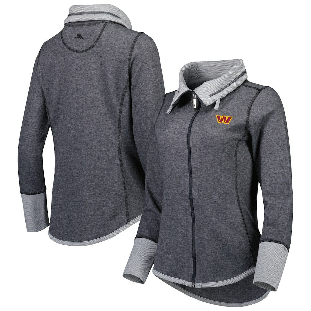 Washington Commanders Women's Sport Sun Fade Full-Zip Sweatshirt Heathered Black